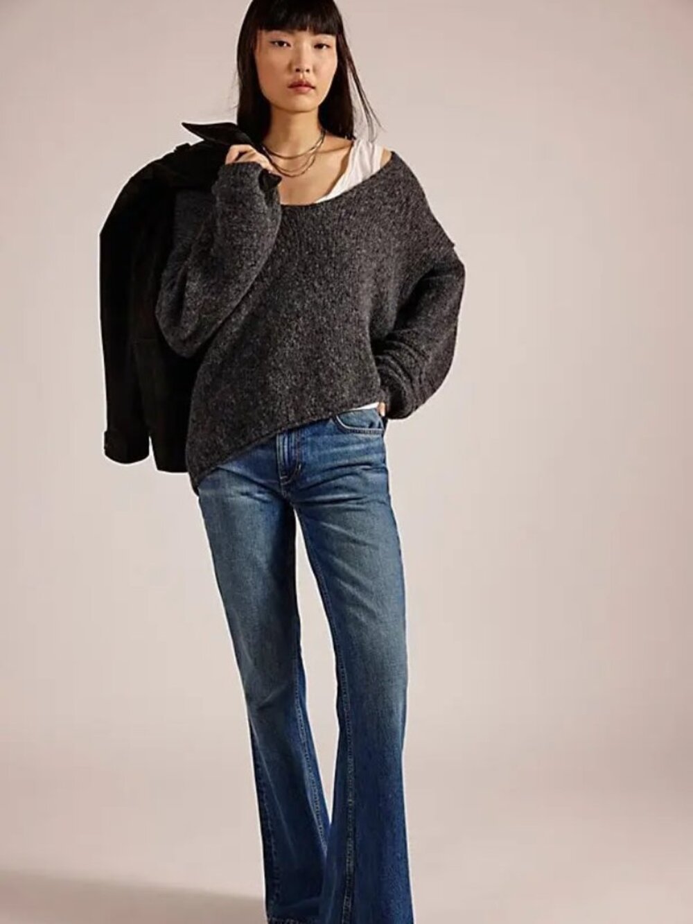 Free People Marina Softspun Knit Oversized Off-The-Shoulder Sweater